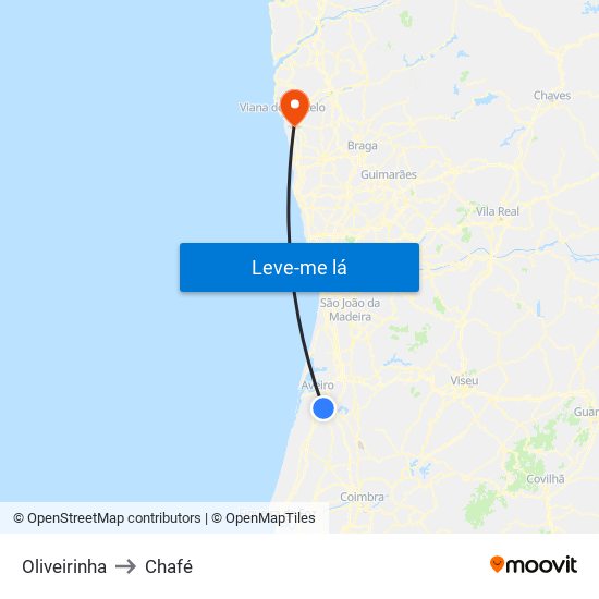 Oliveirinha to Chafé map