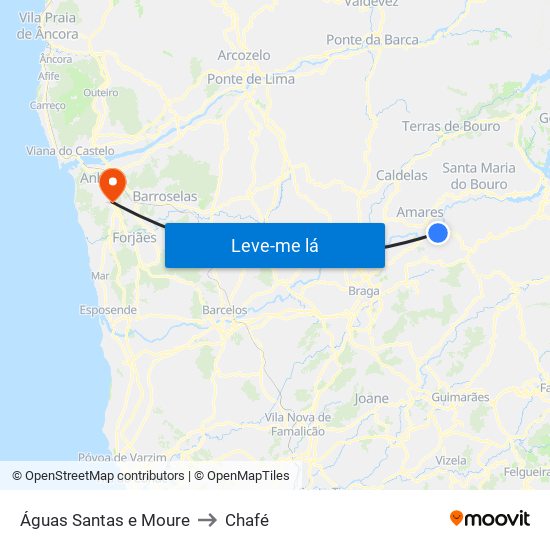 Águas Santas e Moure to Chafé map