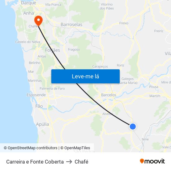 Carreira e Fonte Coberta to Chafé map