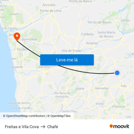 Freitas e Vila Cova to Chafé map