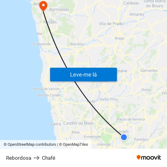 Rebordosa to Chafé map