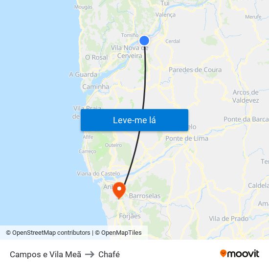 Campos e Vila Meã to Chafé map