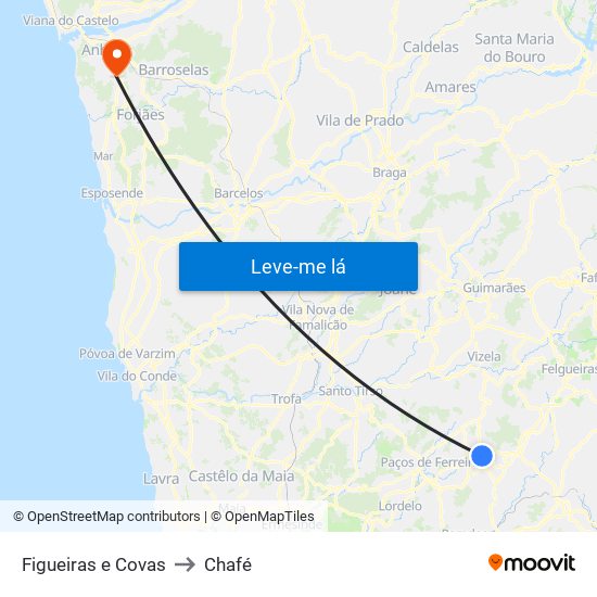 Figueiras e Covas to Chafé map