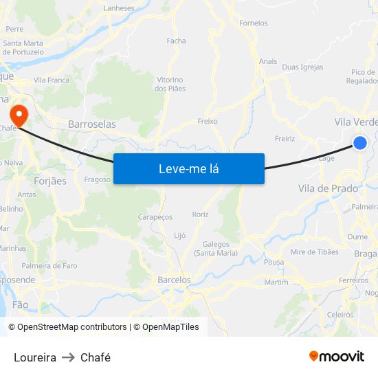 Loureira to Chafé map