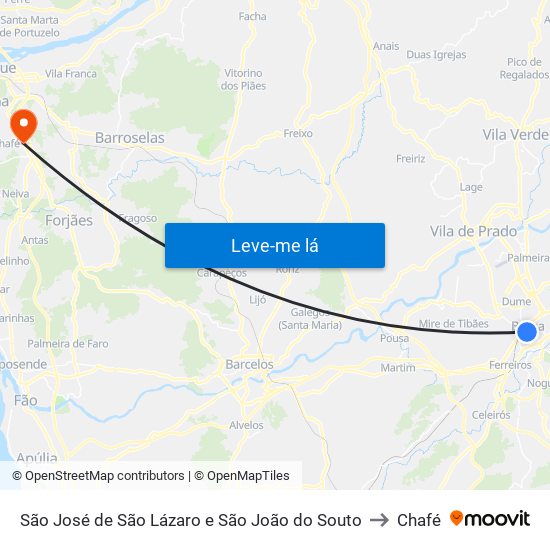 São José de São Lázaro e São João do Souto to Chafé map