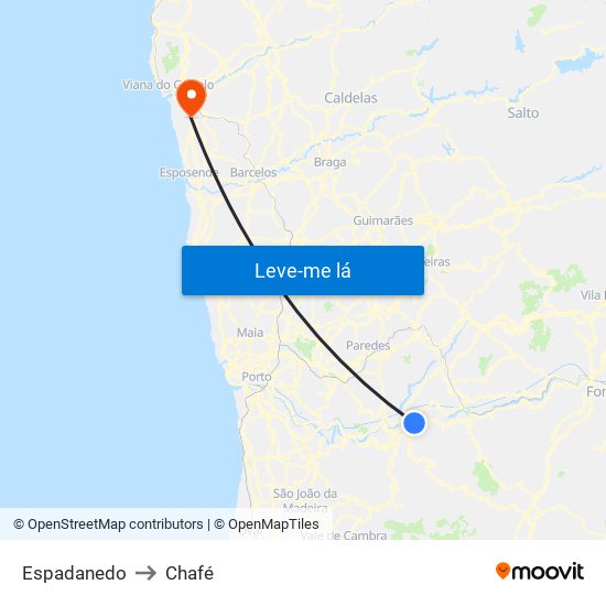 Espadanedo to Chafé map