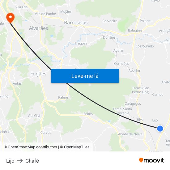 Lijó to Chafé map