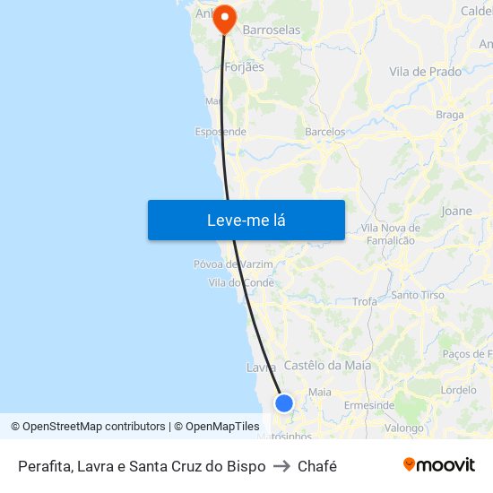 Perafita, Lavra e Santa Cruz do Bispo to Chafé map