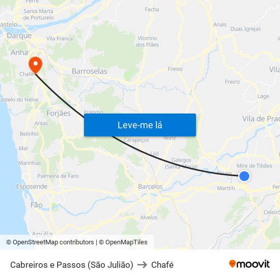 Cabreiros e Passos (São Julião) to Chafé map
