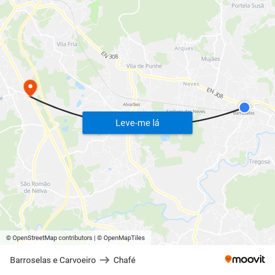 Barroselas e Carvoeiro to Chafé map