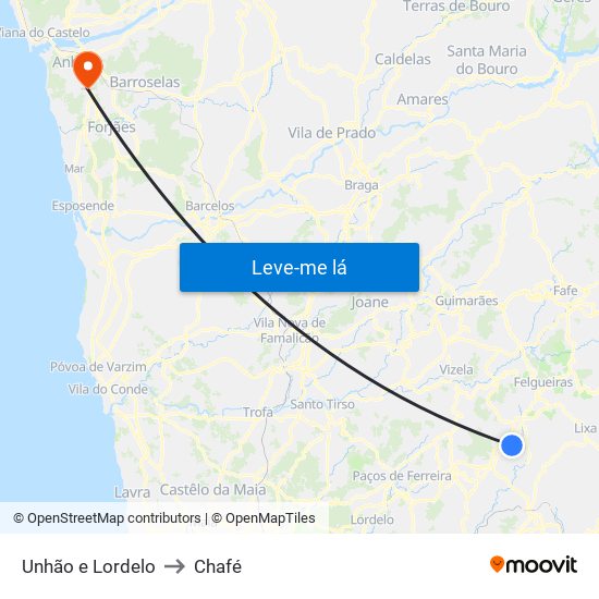 Unhão e Lordelo to Chafé map