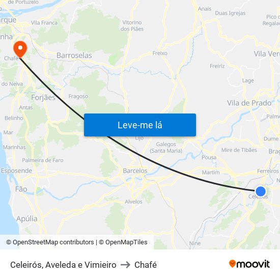 Celeirós, Aveleda e Vimieiro to Chafé map