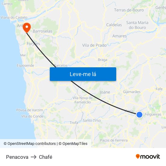 Penacova to Chafé map