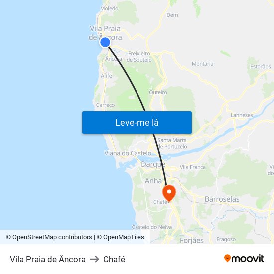 Vila Praia de Âncora to Chafé map