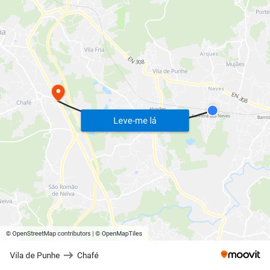 Vila de Punhe to Chafé map