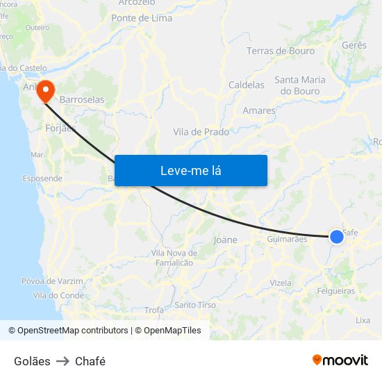 Golães to Chafé map