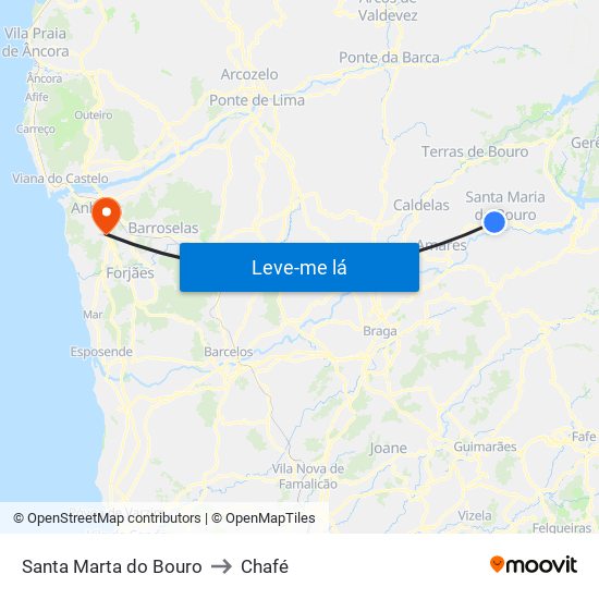 Santa Marta do Bouro to Chafé map