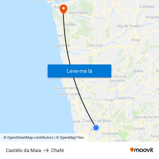 Castêlo da Maia to Chafé map