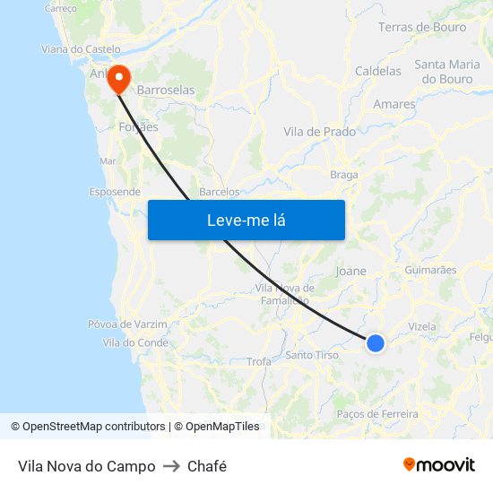 Vila Nova do Campo to Chafé map
