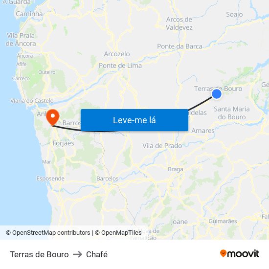 Terras de Bouro to Chafé map