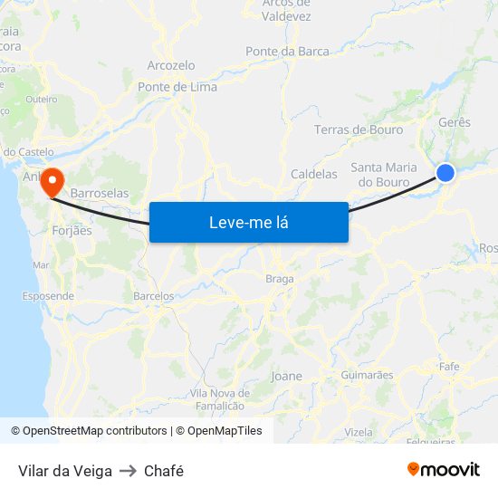 Vilar da Veiga to Chafé map