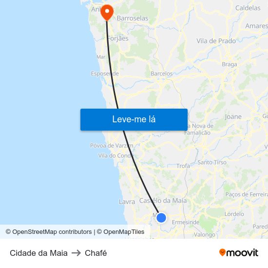 Cidade da Maia to Chafé map