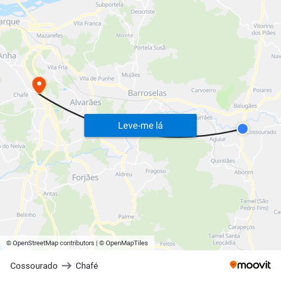 Cossourado to Chafé map