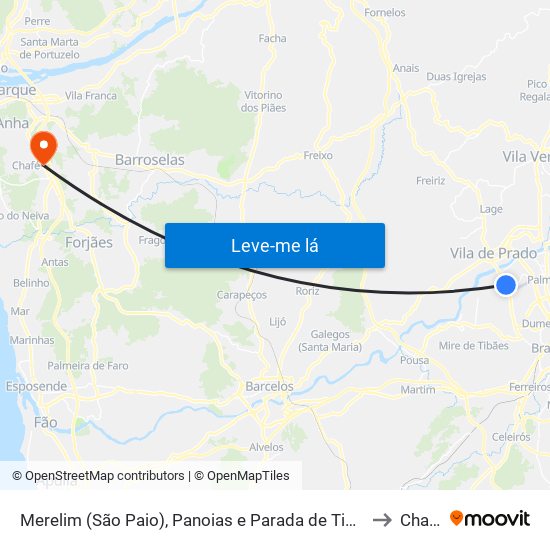 Merelim (São Paio), Panoias e Parada de Tibães to Chafé map