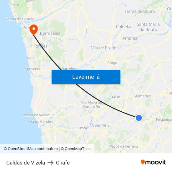 Caldas de Vizela to Chafé map