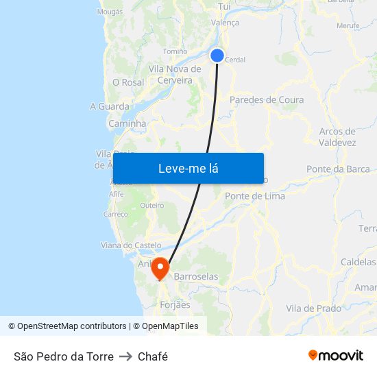 São Pedro da Torre to Chafé map