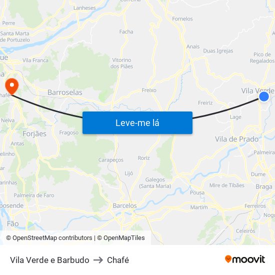 Vila Verde e Barbudo to Chafé map