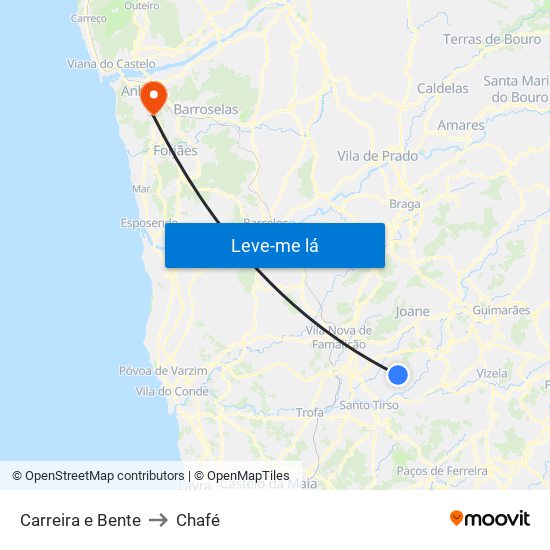 Carreira e Bente to Chafé map