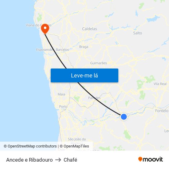 Ancede e Ribadouro to Chafé map