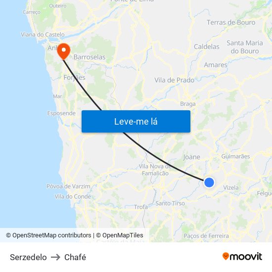 Serzedelo to Chafé map