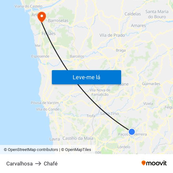 Carvalhosa to Chafé map