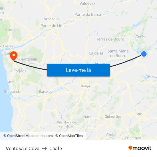 Ventosa e Cova to Chafé map