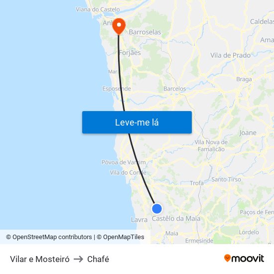 Vilar e Mosteiró to Chafé map