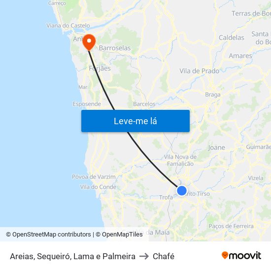 Areias, Sequeiró, Lama e Palmeira to Chafé map