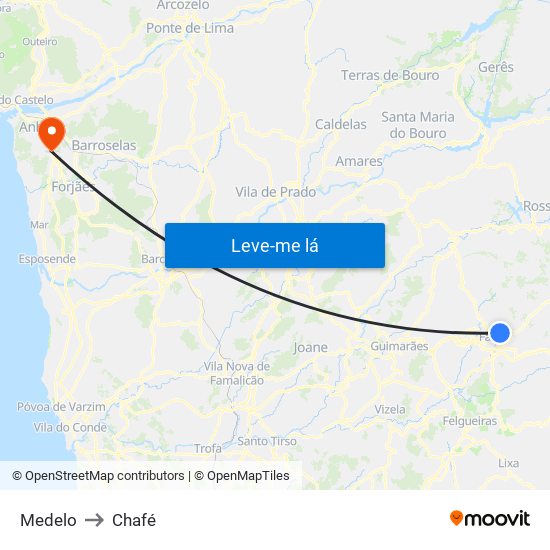 Medelo to Chafé map