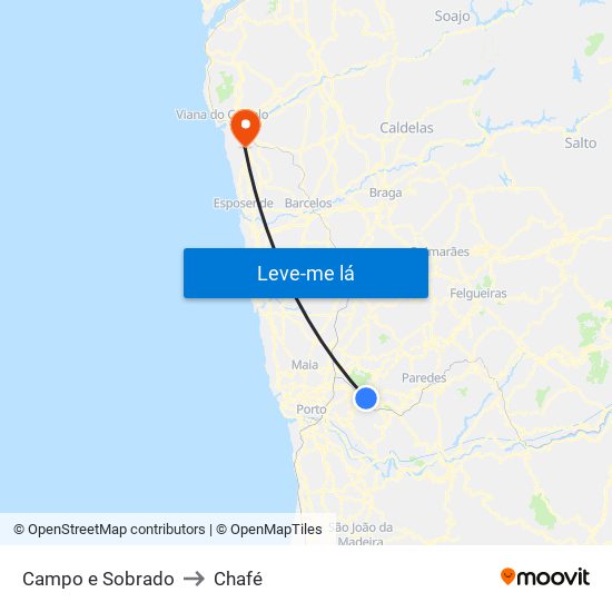 Campo e Sobrado to Chafé map