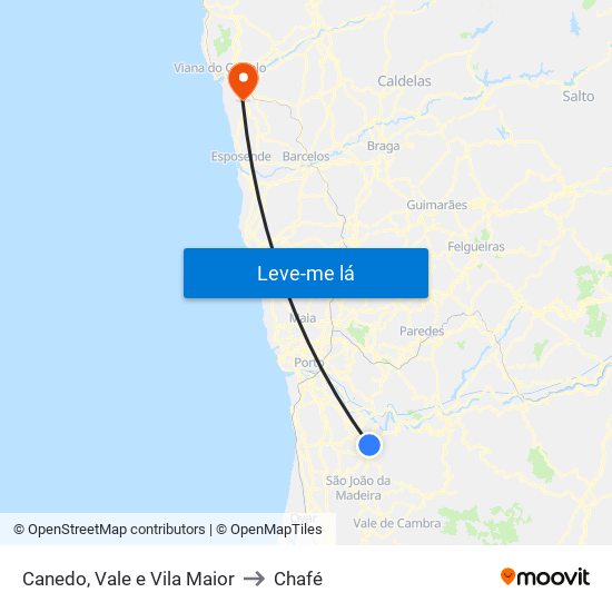 Canedo, Vale e Vila Maior to Chafé map