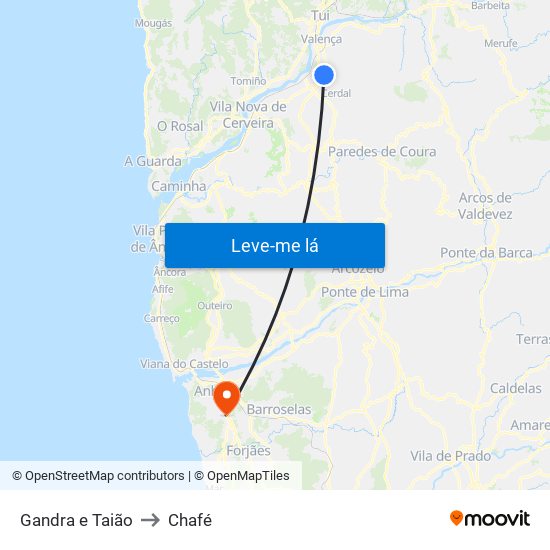 Gandra e Taião to Chafé map