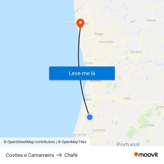 Covões e Camarneira to Chafé map