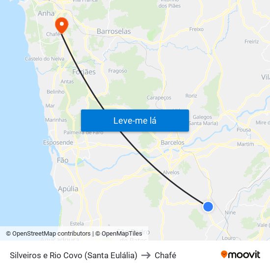 Silveiros e Rio Covo (Santa Eulália) to Chafé map
