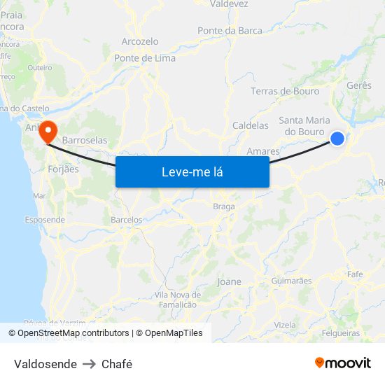 Valdosende to Chafé map