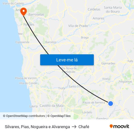 Silvares, Pias, Nogueira e Alvarenga to Chafé map