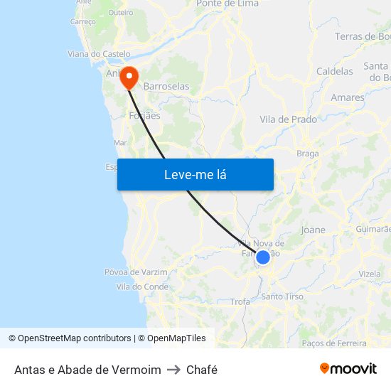 Antas e Abade de Vermoim to Chafé map