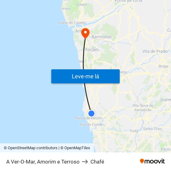 A Ver-O-Mar, Amorim e Terroso to Chafé map