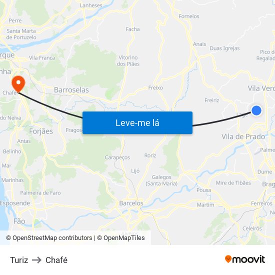 Turiz to Chafé map