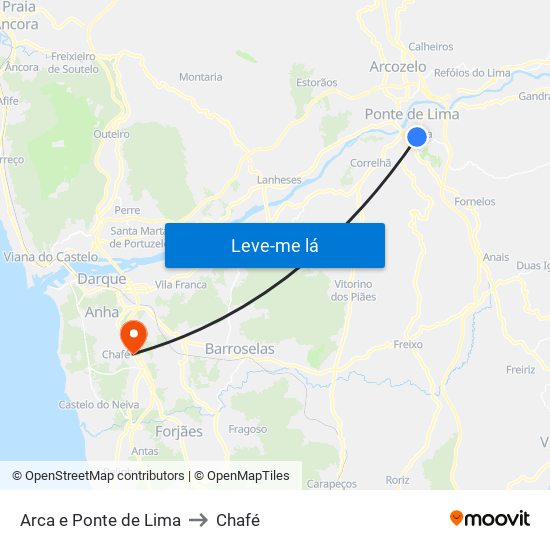 Arca e Ponte de Lima to Chafé map